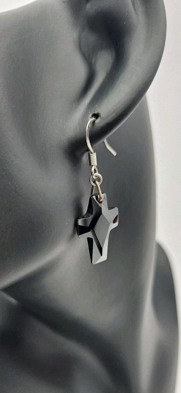 Handmade Black Crystal Cross Dangle Earrings Pierced Gothic Religious Jewelry